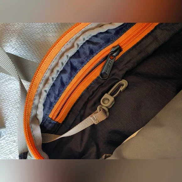 L.L. Bean Stowaway Hip Sling Pack Navy w/Orange 3 Zip Pockets - Picture 3 of 6
